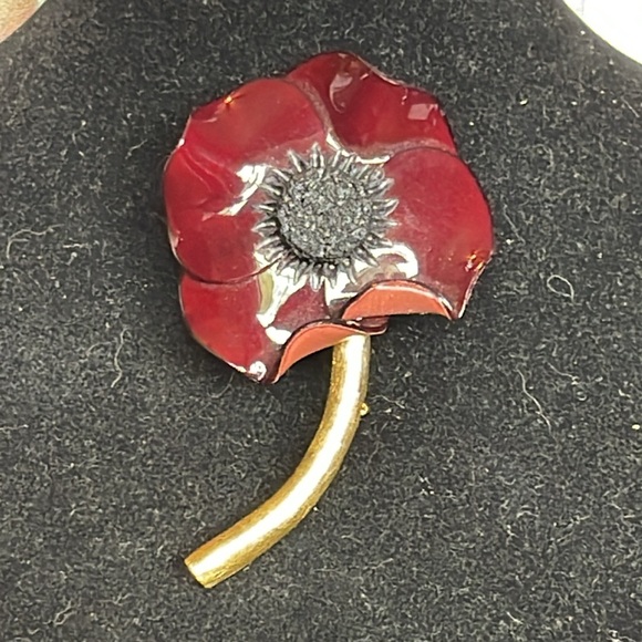 FABRICE Paris Resin Large Vintage Flower Brooch Pin - Oxblood Red Color - Poppy? - Picture 12 of 15
